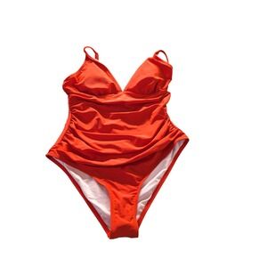 Cupshe Women Orange Ruched V-Neck One Piece Swimsuit AB104260 Size L NWT